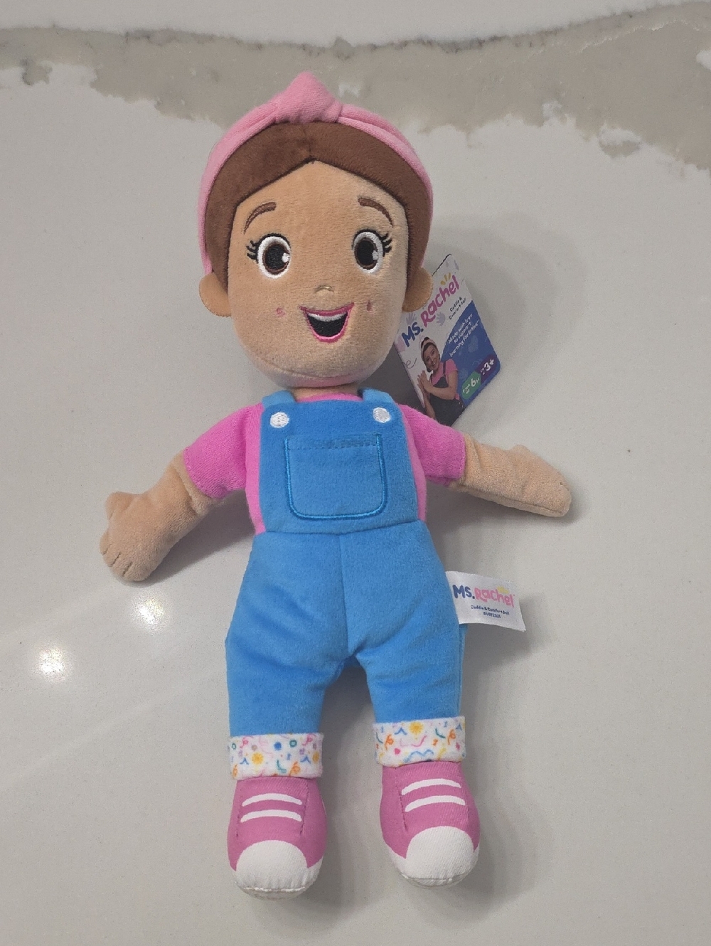 Rachel Plush Doll in Pink Headband & Blue Overalls
